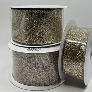 Set of 3 Gold/silver Metallic Wired Ribbon